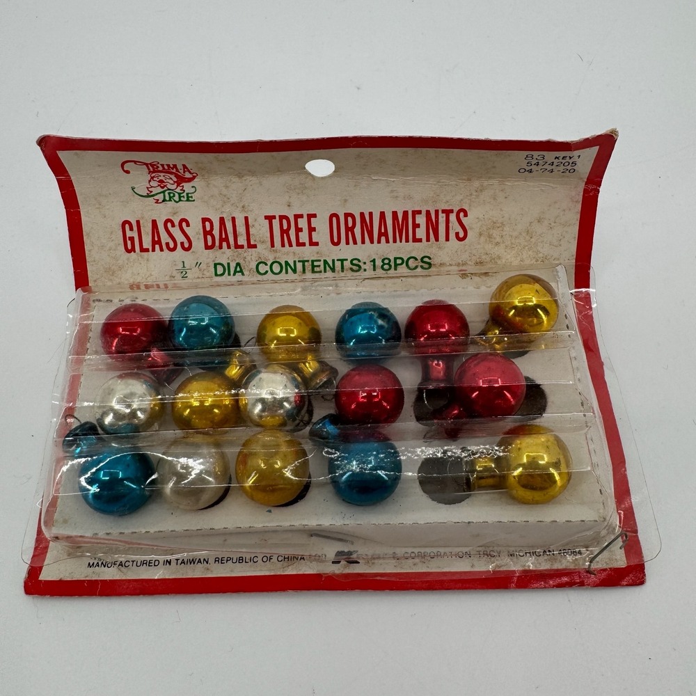 Vtg Trim A Tree Mini Glass Balls Tree Ornaments SET 16 Pc 15 mm Christmas Retro